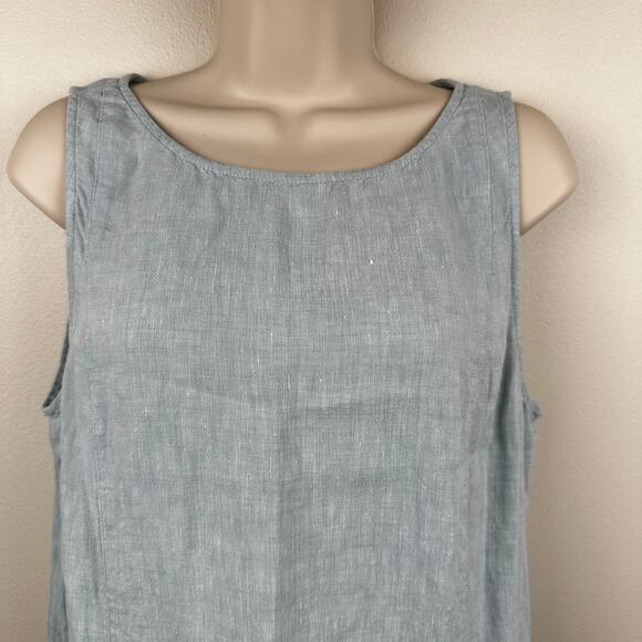J. Jill Love Linen Dress Sleeveless Pockets Button Detail Aqua Medium Coastal - Picture 2 of 12